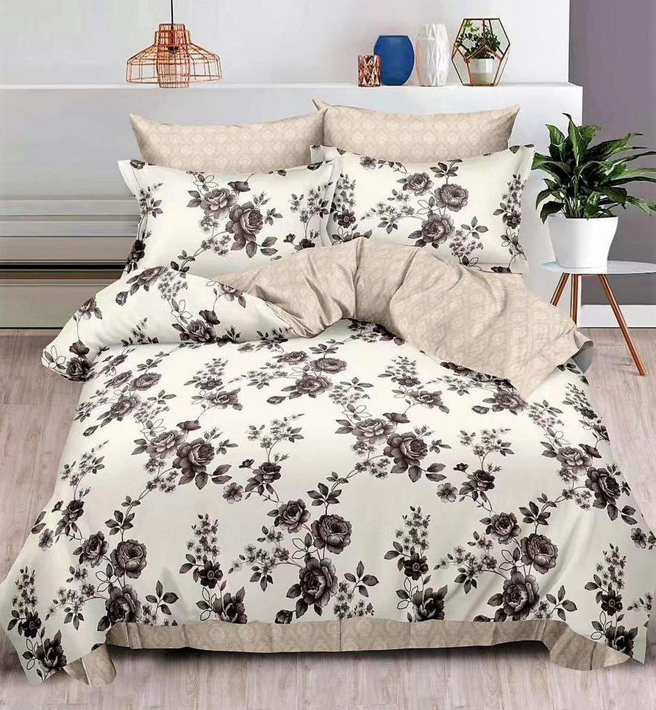 Lenjerii Bumbac Finet Satinat Pat Dublu Crem Floral BF477