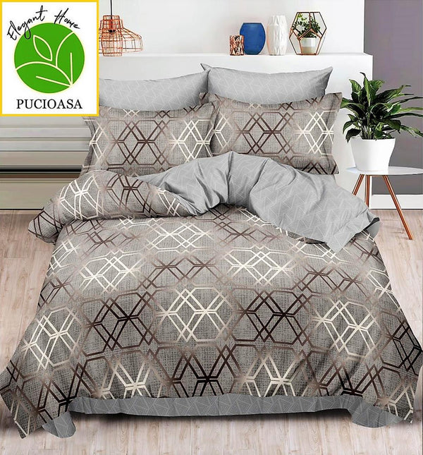 Lenjerii Finet Pucioasa Pat Dublu Gri Geometric BF417