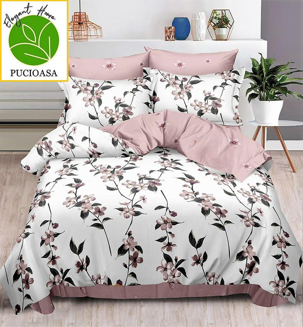 Lenjerii Finet Pucioasa Pat Dublu Albe Roz Floral BF460