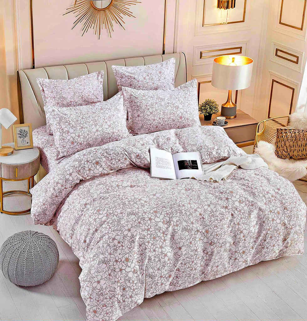 Lenjerii Bumbac Finet Satinat Pat Dublu Albe Roz Floral BFJ262