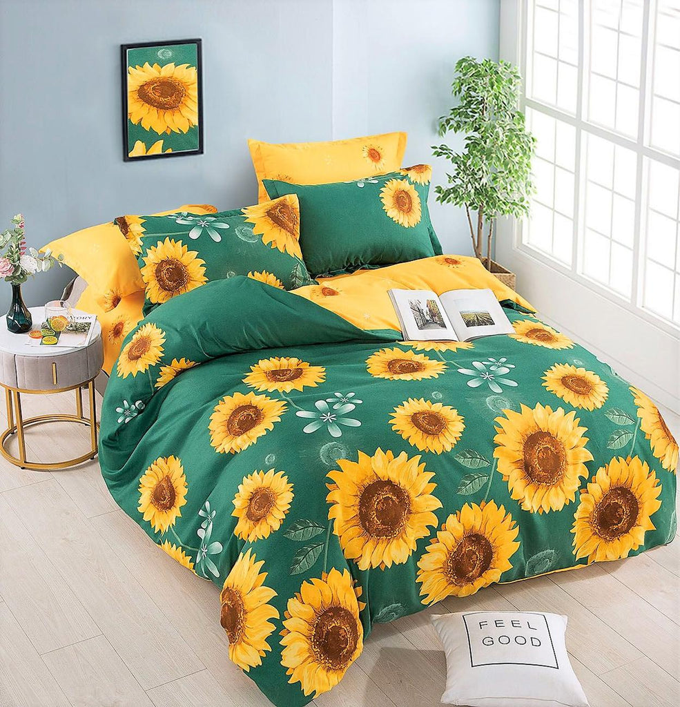 Lenjerii Bumbac Finet Satinat Pat Dublu Galben Floral BFJ222