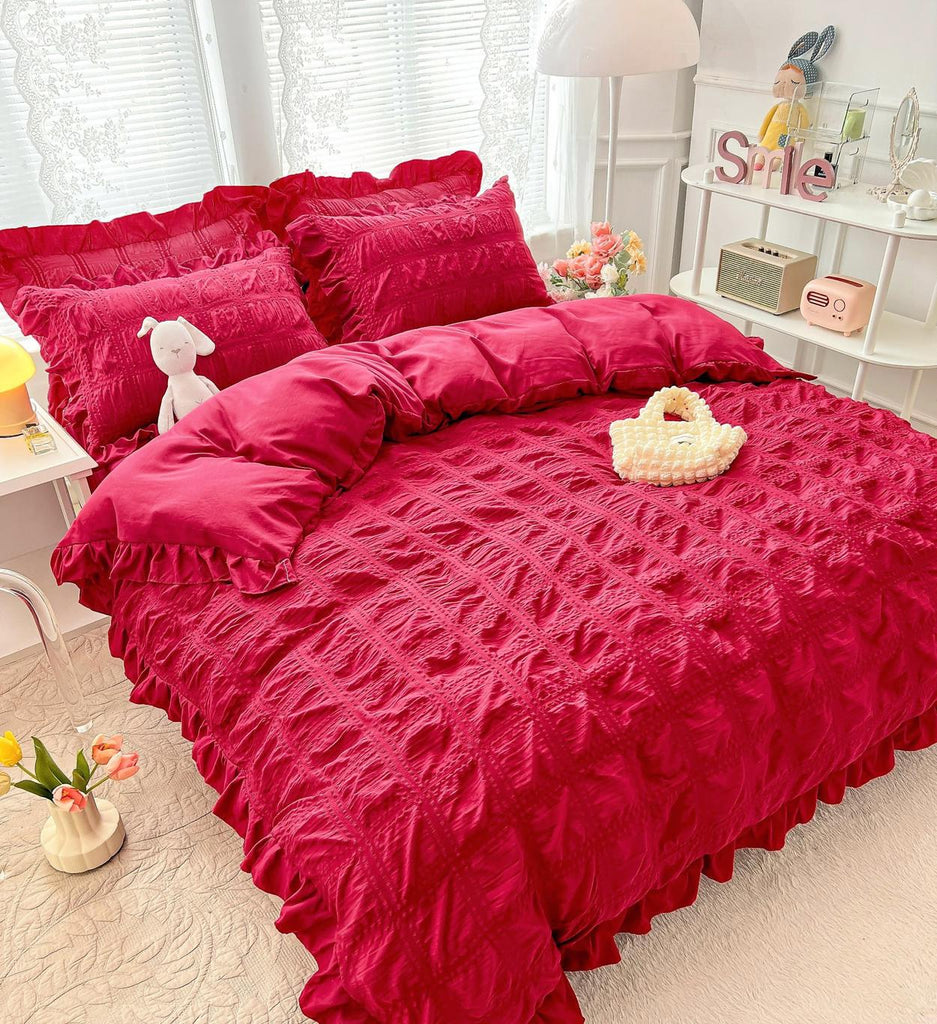 Lenjerii Bumbac Creponat Uni Pat Dublu Roz BFJ604