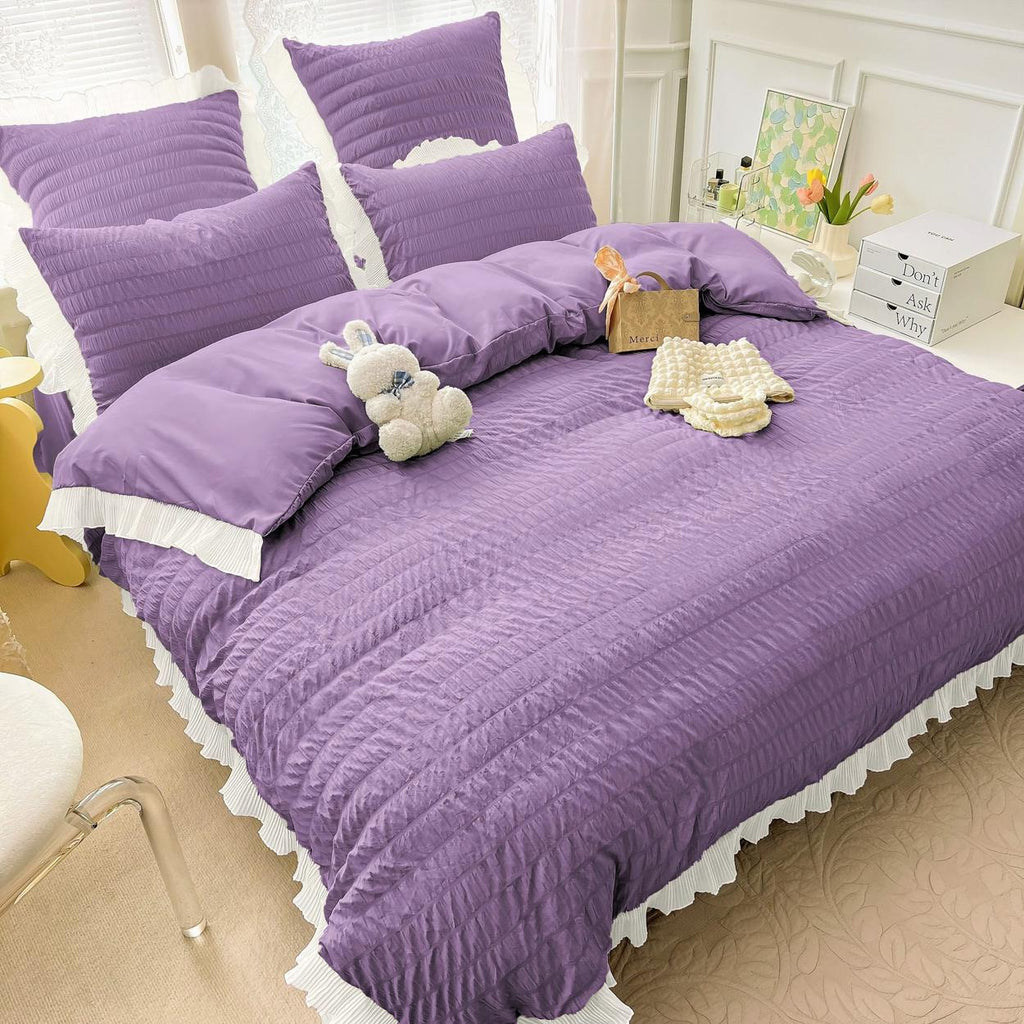 Lenjerii Bumbac Creponat Uni Pat Dublu Lila BFJ619