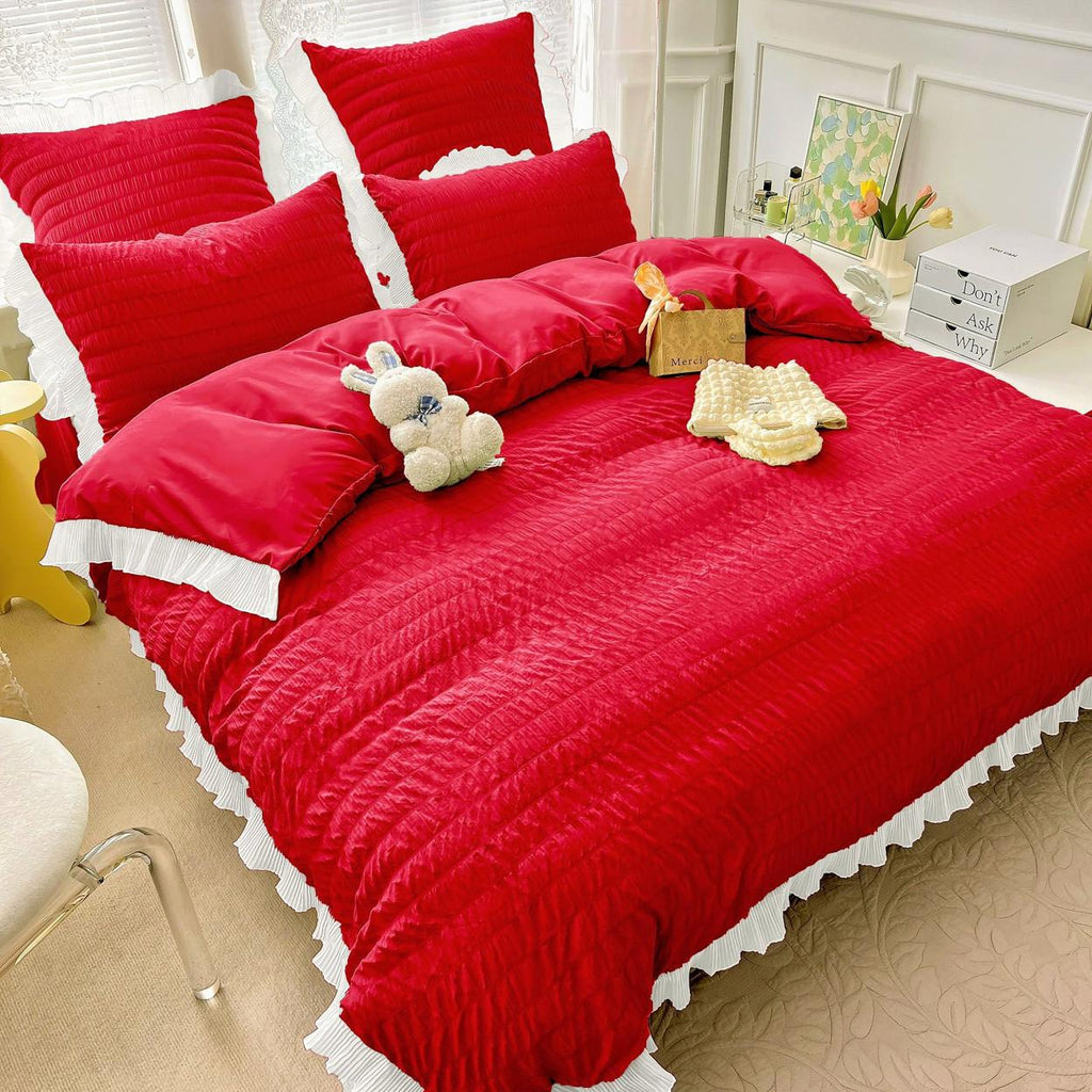 Lenjerii Bumbac Creponat Uni Pat Dublu Rosu BFJ618