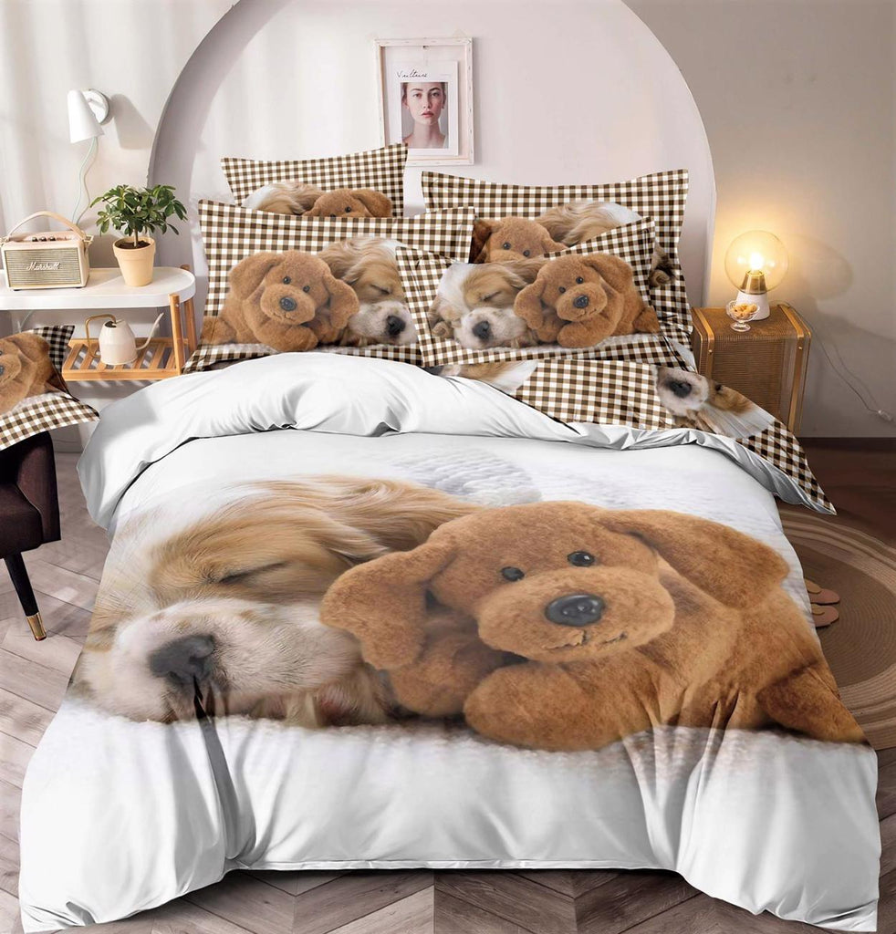 Lenjerii Bumbac Finet Gros Digital Print Crem Maro Catelusi BFJ526
