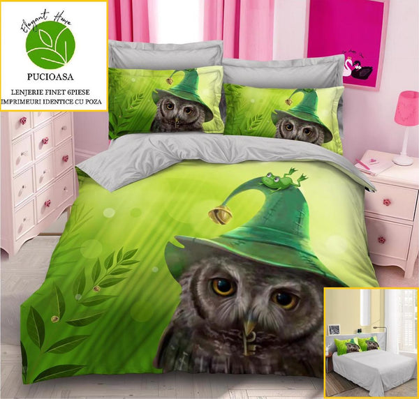 Lenjerii Bumbac Finet Digital Print Pucioasa Verde Bufnita BFP43