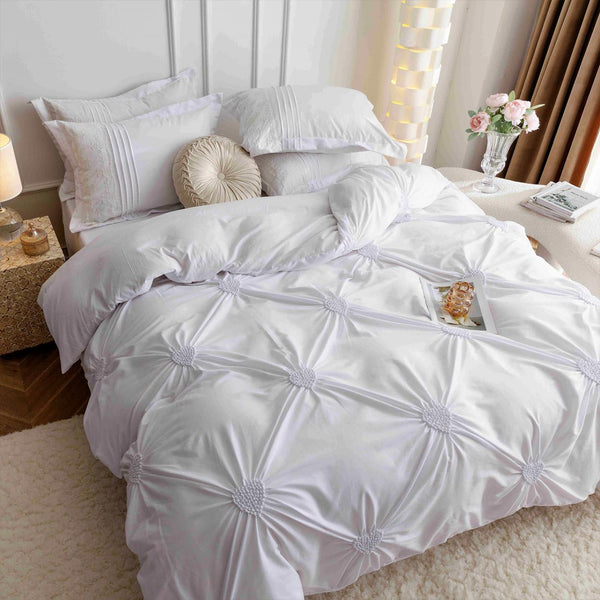 Lenjerii Bumbac Finet Luxury Inimi Brodate Pat Dublu Albe BFJ804