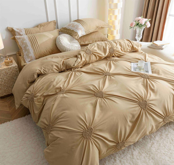 Lenjerii Bumbac Finet Luxury Inimi Brodate Pat Dublu Bej BFJ807