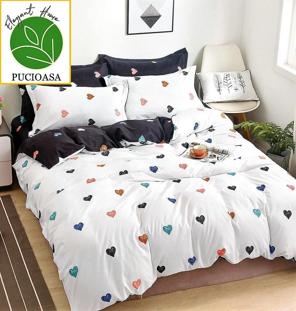 Lenjerii 1+1 Gratis Bumbac Satinat Pucioasa Alba Inimioare Multicolore L545