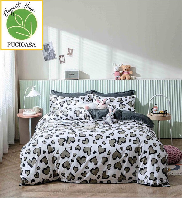 Lenjerii 1+1 Gratis Bumbac Satinat Pucioasa Albe Inimi L572