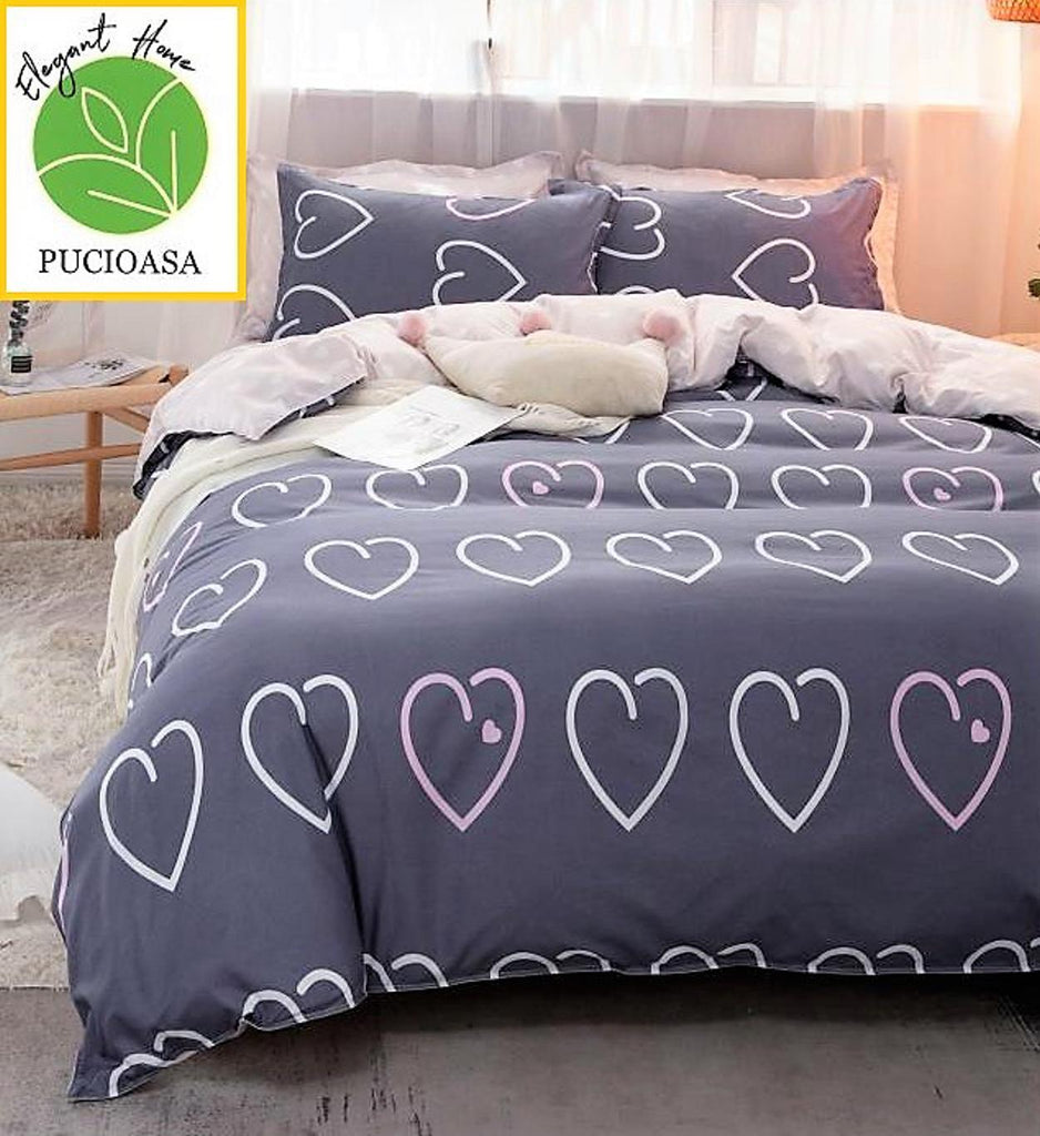 Lenjerii 1+1 Gratis Bumbac Satinat Pucioasa Gri Inimioare L528