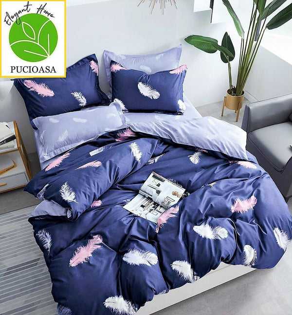 Lenjerii 1+1 Gratis Bumbac Satinat Pucioasa Albastre Pene L467