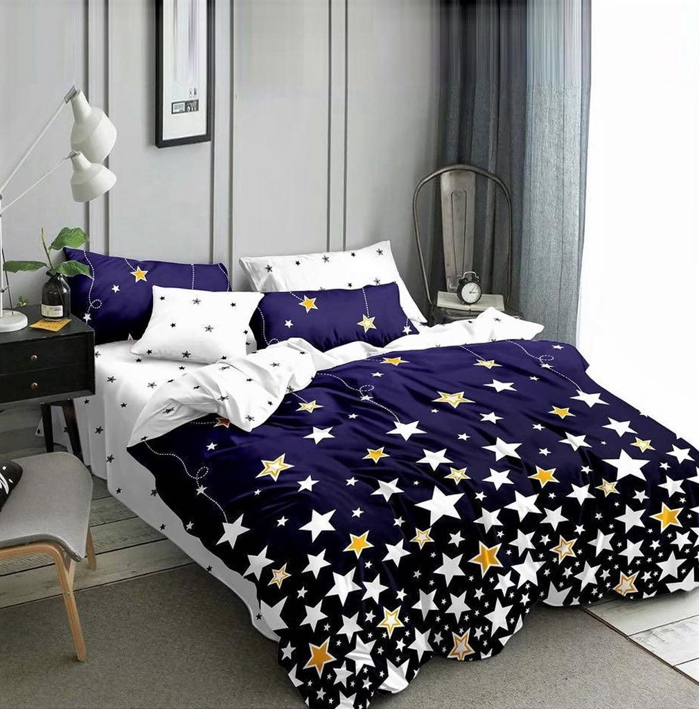 Lenjerii 1+1 Gratis Bumbac Satinat Pucioasa Albe Albastre Stele L464