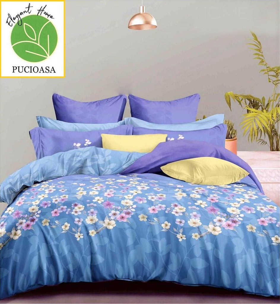Lenjerii 1+1 Gratis Bumbac Satinat Pucioasa Albastre Floral L565