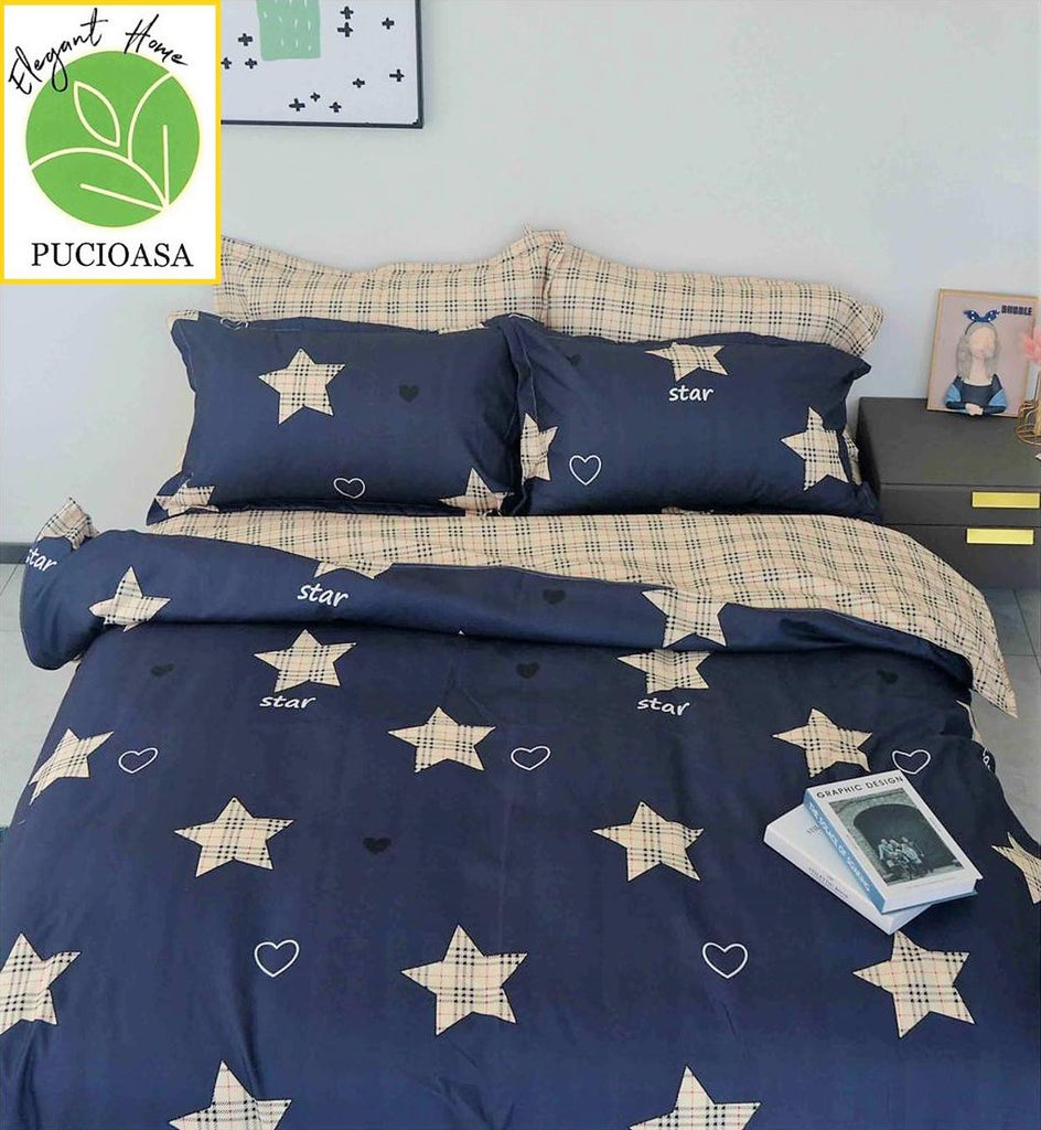 Lenjerii 1+1 Gratis Bumbac Satinat Pucioasa Albastre Stelute L585