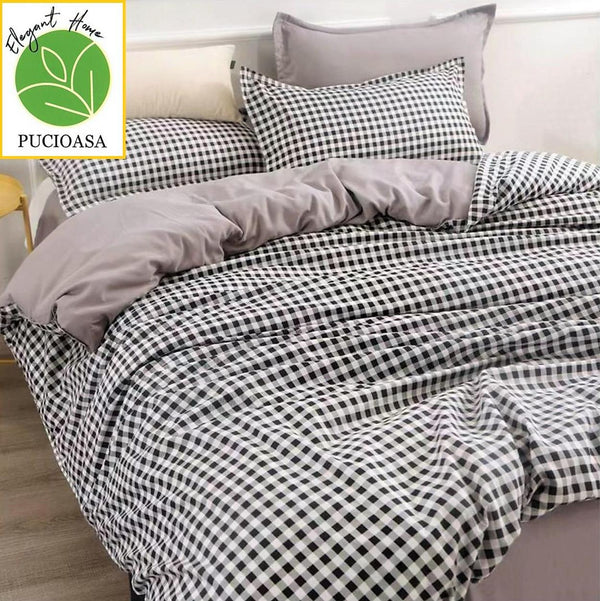 Lenjerii 1+1 Gratis Bumbac Satinat Pucioasa Gri Carouri L600