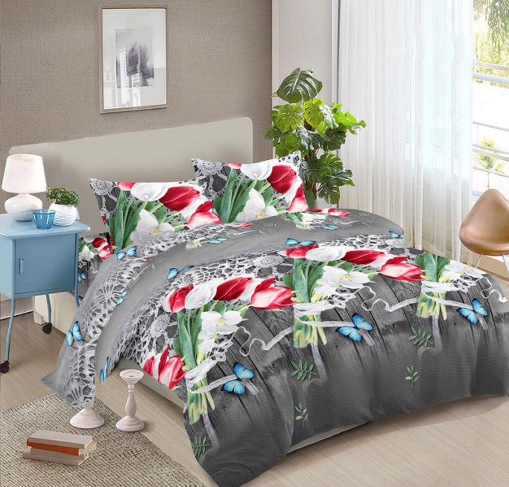 Lenjerii Bumbac Satinat Superior Pat Dublu 160x200 Multicolor Floral LY190