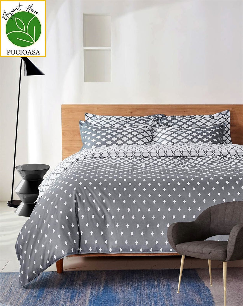 Lenjerii 1+1 Gratis Bumbac Satinat Pucioasa Gri Romburi L470