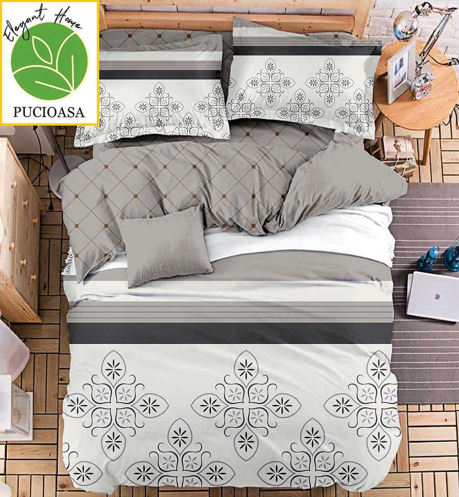 Lenjerii 1+1 Gratis Bumbac Satinat Pucioasa Gri Dungi L590