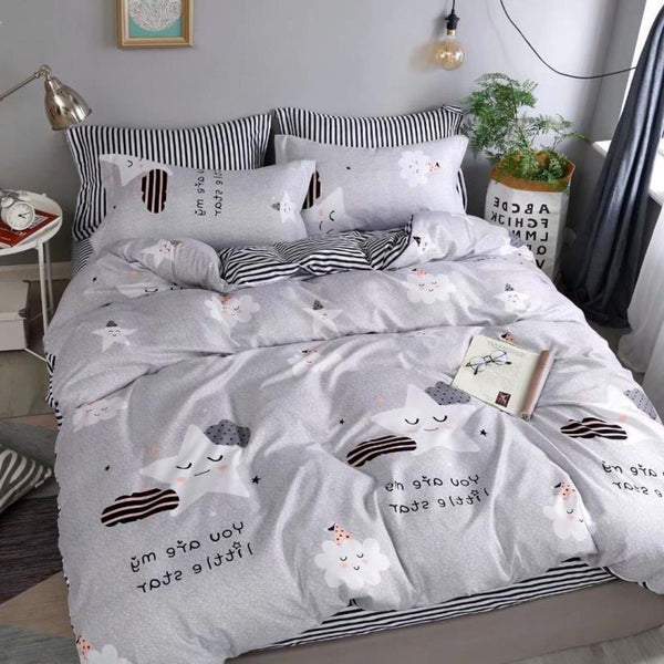 Lenjerii 1+1 Gratis Bumbac Satinat Pucioasa Gri Dungi L441