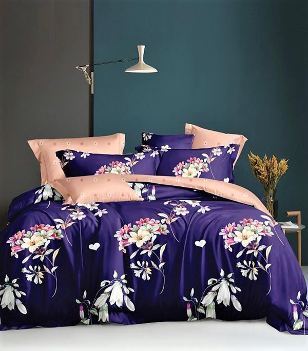 Lenjerii Bumbac Satinat Superior Pat Dublu 160x200 Mov Floral LY352