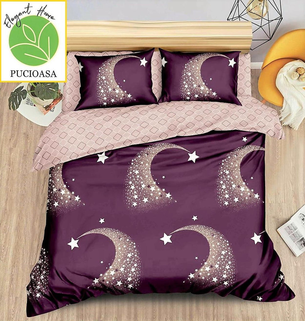 Lenjerii 1+1 Gratis Bumbac Satinat Pucioasa Mov Stelute L582
