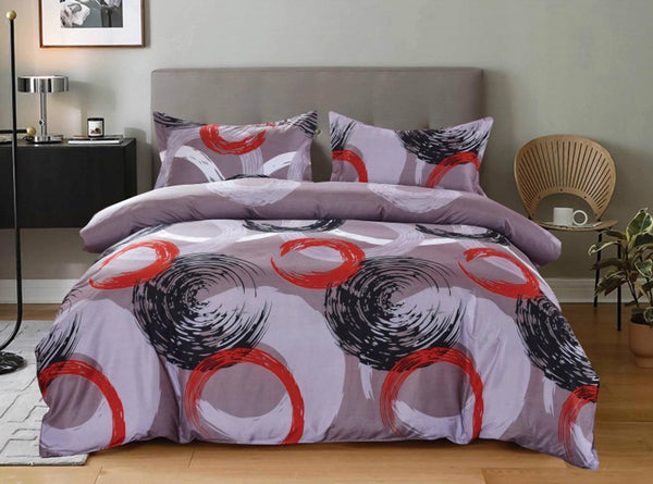 Lenjerii Bumbac Satinat Superior Pat Dublu 160x200 Gri Rosu Cercuri LY251