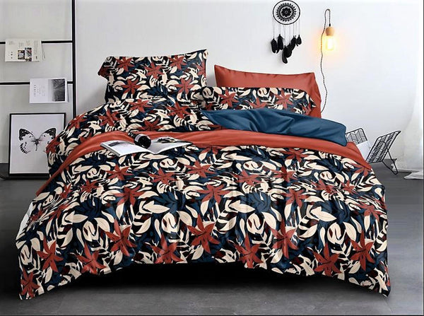 Lenjerii 1+1 Gratis Bumbac Satinat Superior Pat Dublu Multicolor Frunze LY523