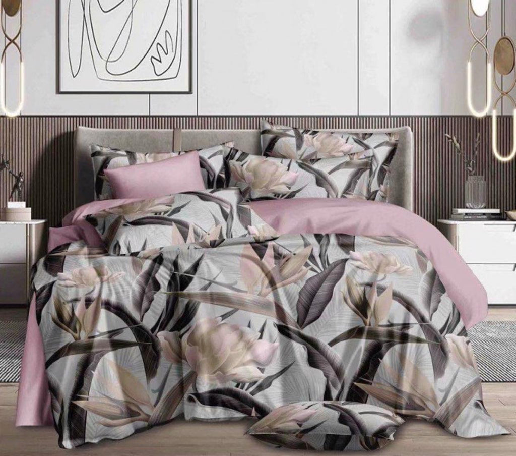 Lenjerii Bumbac Satinat Superior Pat Dublu 160x200 Gri Floral LY334