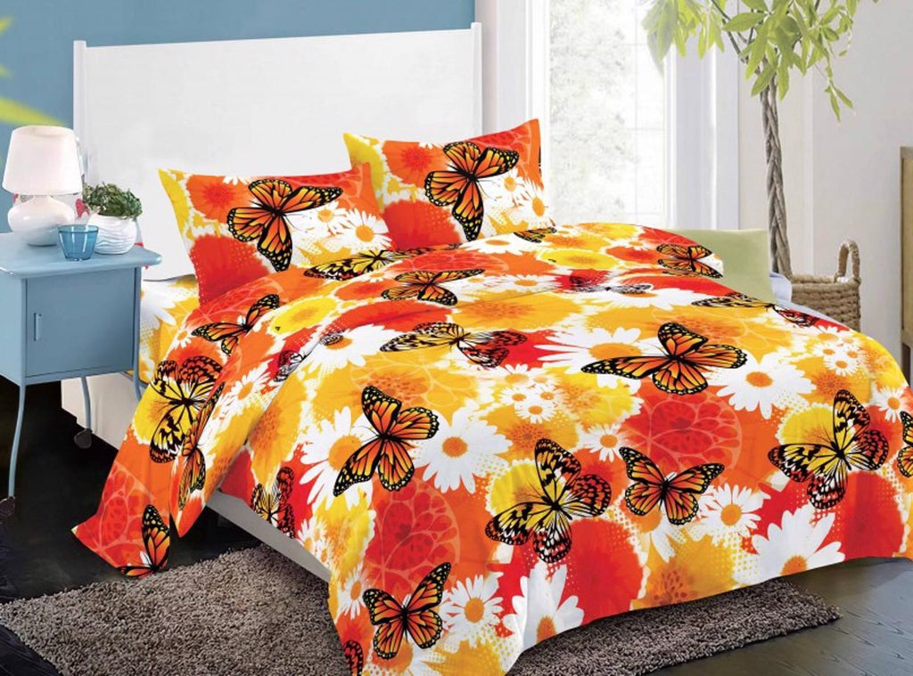 Lenjerii Bumbac Satinat Superior Pat Dublu 160x200 Multicolor Fluturasi LY208