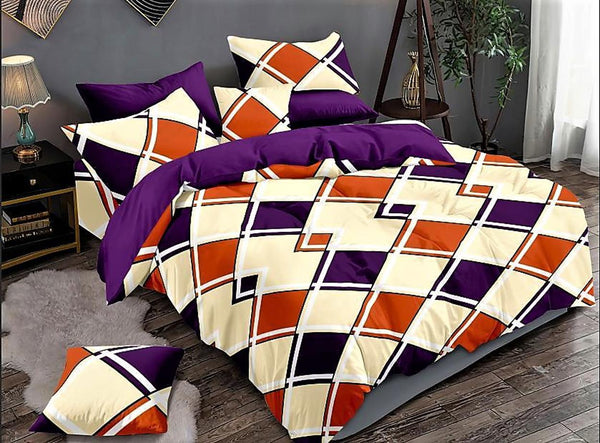 Lenjerii Bumbac Satinat Superior 1+1 Gratis Pat Dublu Multicolor Geometric LY520