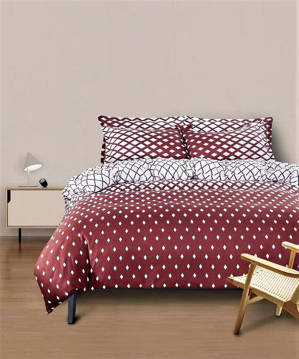 Lenjerii 1+1 Gratis Bumbac Satinat Pucioasa Rosu Romburi L516