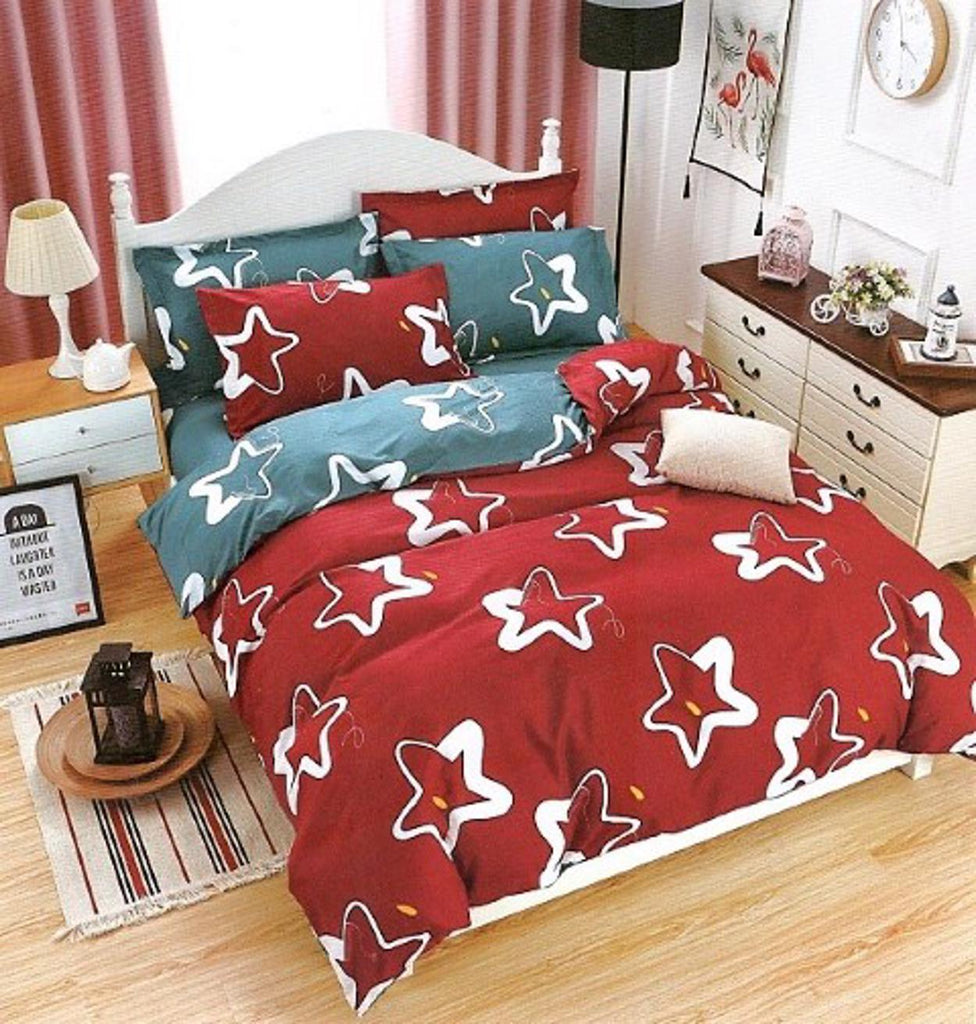 Lenjerii 1+1 Gratis Bumbac Satinat Pucioasa Rosu Stelute Albe L386B