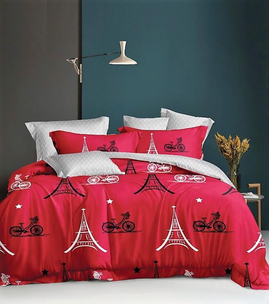 Lenjerii Bumbac Satinat Superior Pat Dublu 160x200 Rosu Romantic LY353