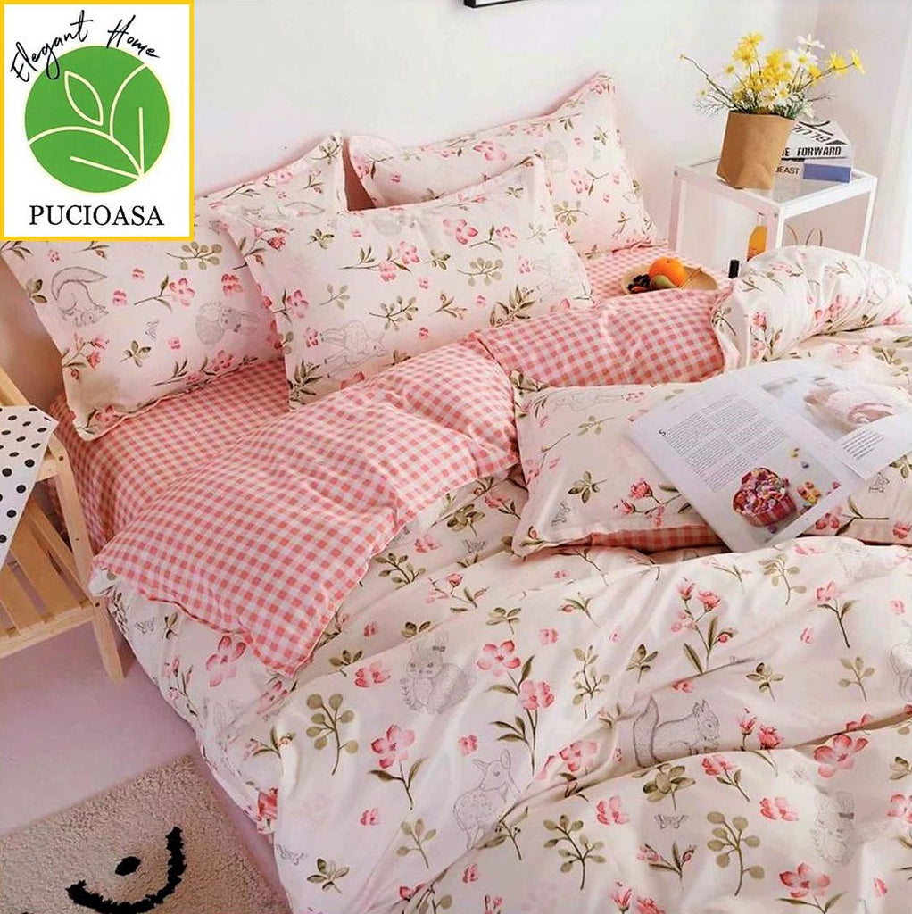 Lenjerii 1+1 Gratis Bumbac Satinat Pucioasa Roz Crem Floral L597