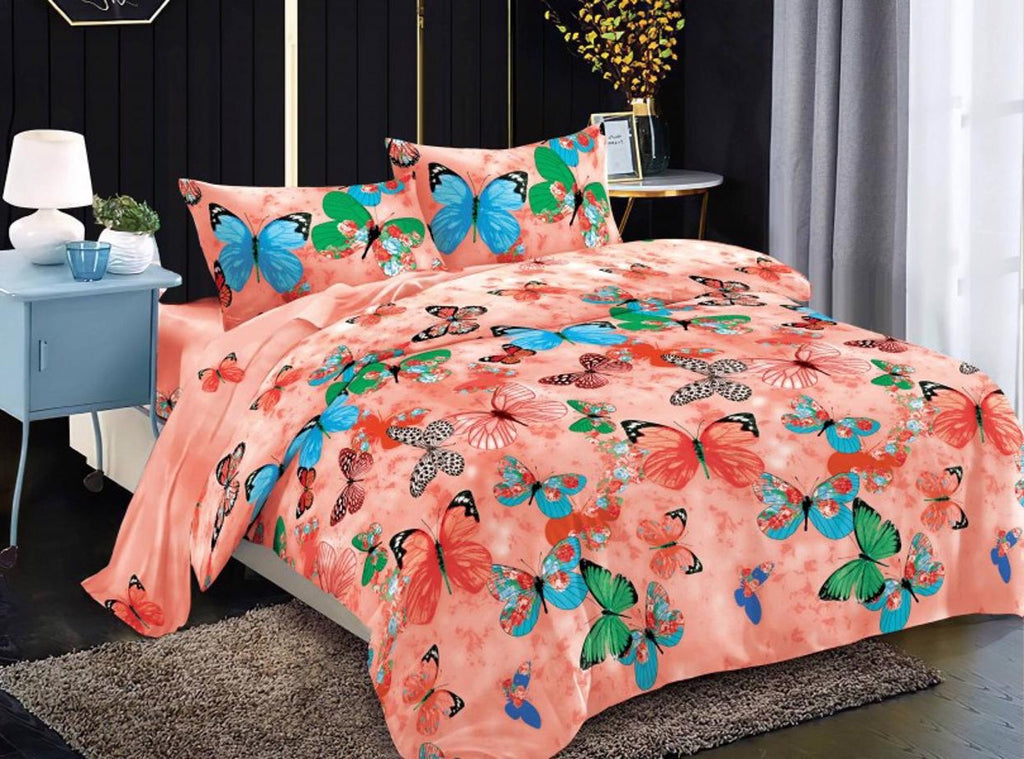 Lenjerii Bumbac Satinat Superior Pat Dublu 160x200 Multicolor Fluturasi LY224