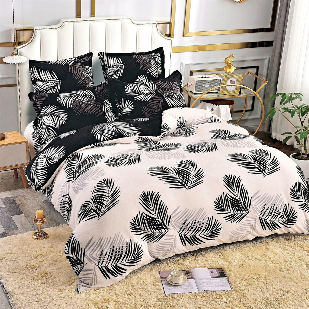 Lenjerii Cocolino Premium Pat Dublu Alb Negru Frunze LCJ214