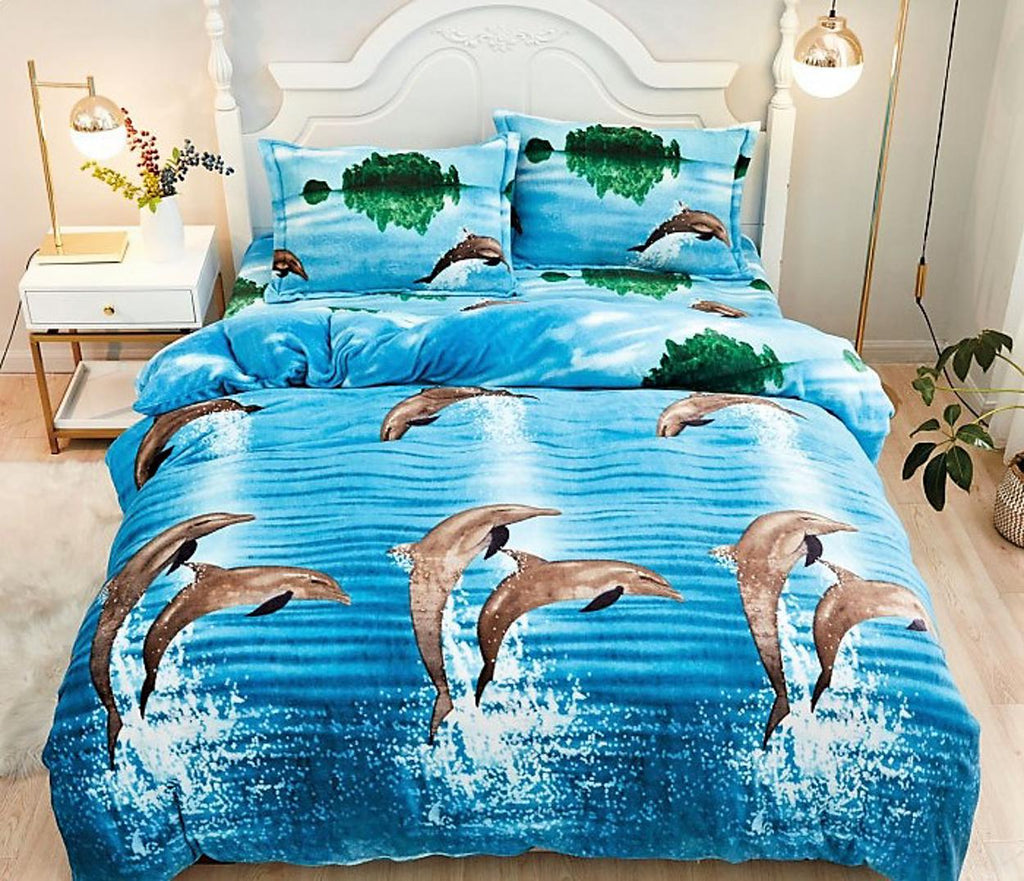 Lenjerii Pufoase Cocolino Pat Dublu Bleu Delfini LCF20