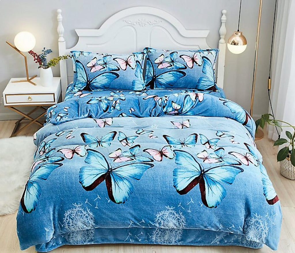 Lenjerii Pufoase Cocolino Pat Dublu Bleu Fluturasi LCF15