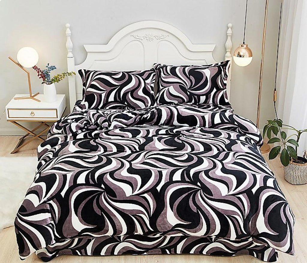 Lenjerii Pufoase Cocolino Pat Dublu Negre Gri Linii Abstracte LCF16