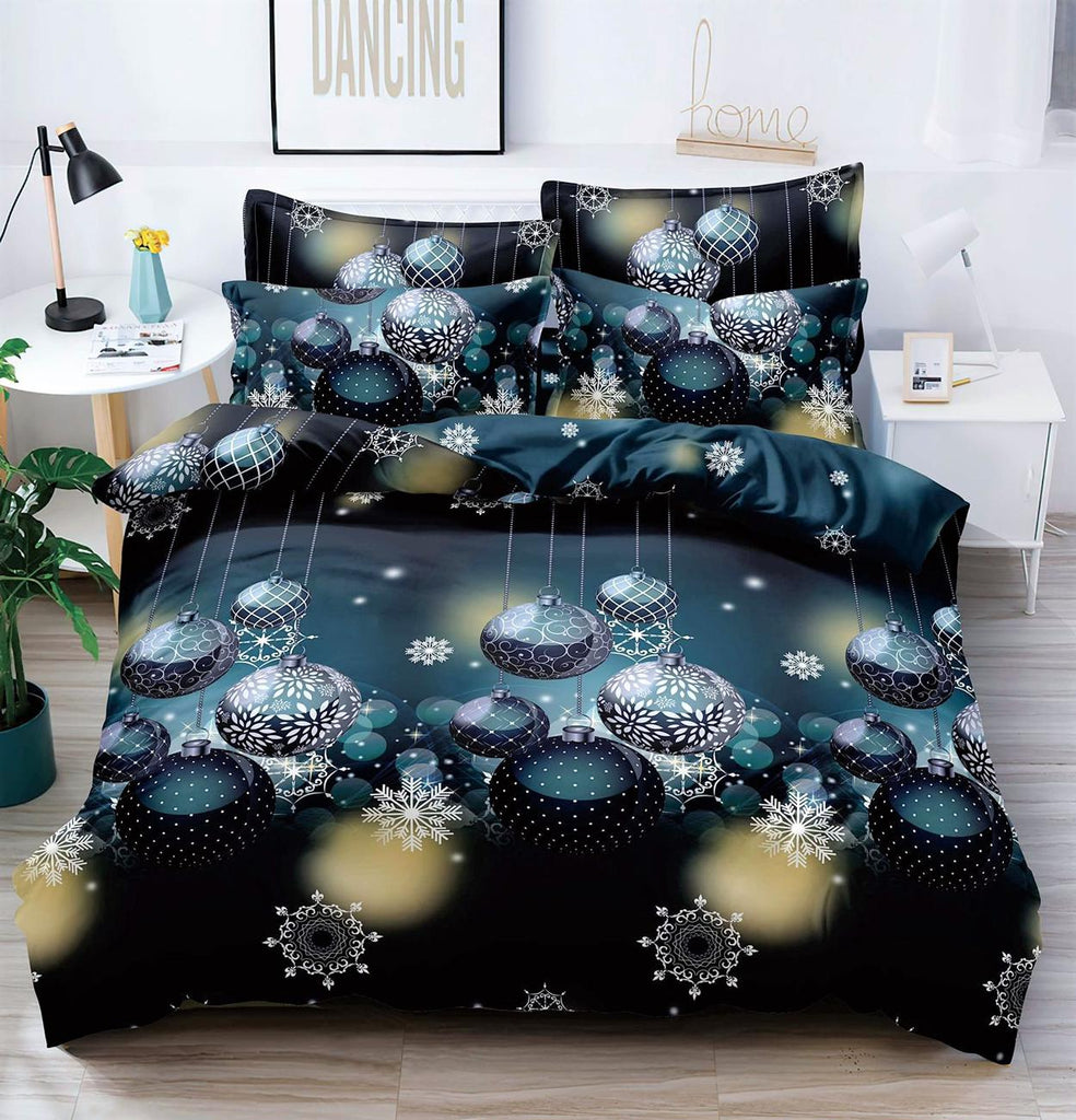 Lenjerii Bumbac Finet Pat 1 Persoana Craciun Albastre Ornamente LSJ800