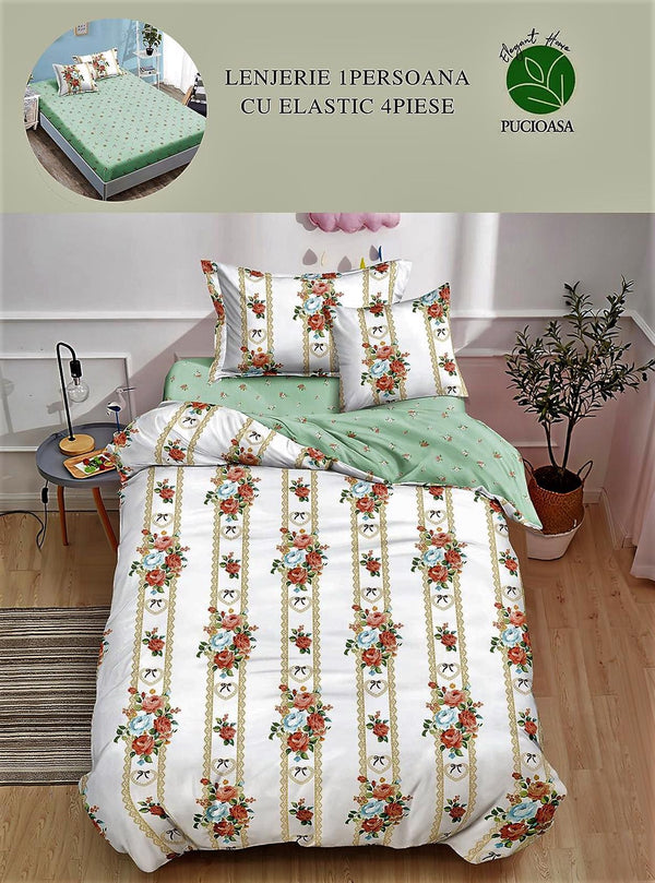 Lenjerii cu Elastic o Persoana Pucioasa Finet Flori Crem LSE27