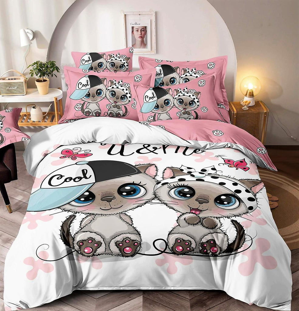 Lenjerii cu Elastic o Persoana Finet 3D Roz Pisici LSEJ23