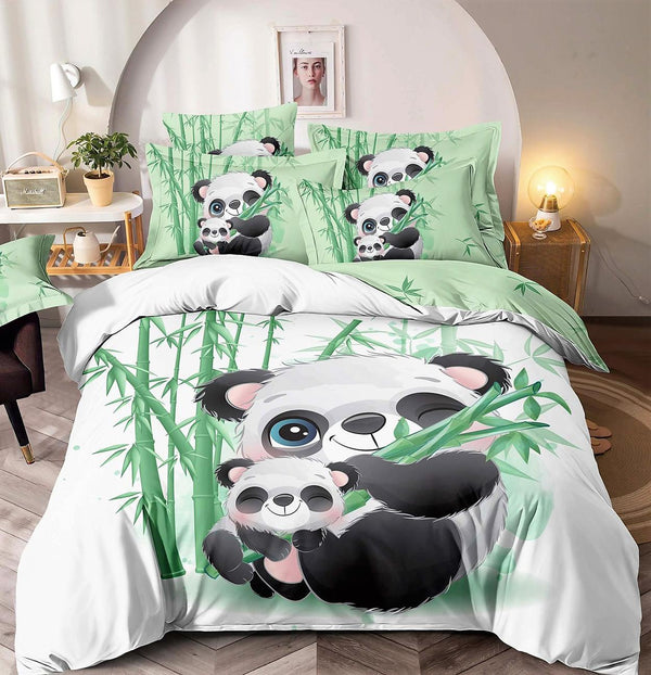 Lenjerii cu Elastic o Persoana Finet 3D Verzi Ursuleti Panda LSEJ26