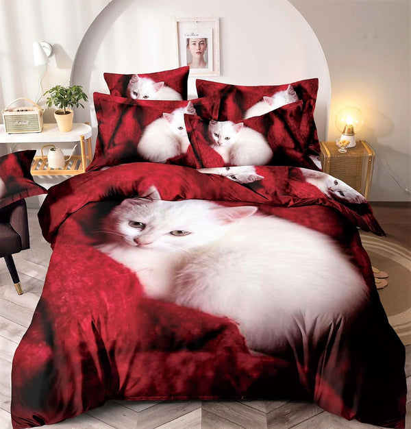 Lenjerii cu Elastic o Persoana Finet 3D Rosii Pisici LSEJ18