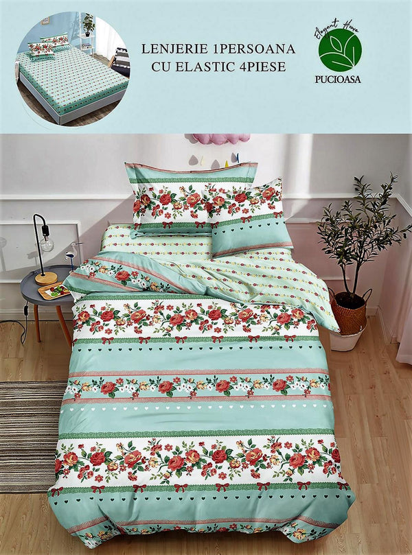 Lenjerii cu Elastic o Persoana Pucioasa Finet Flori Verde LSE28