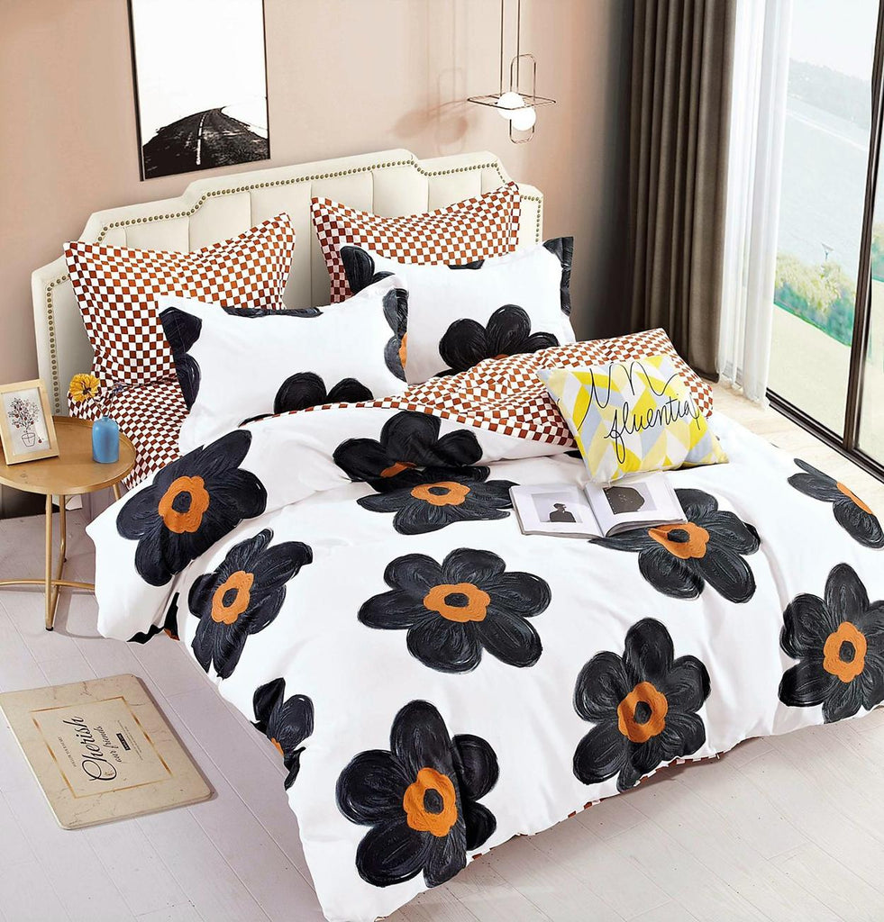 Lenjerie cu Elastic Bumbac Finet Alb Negru Floral BFEJ70