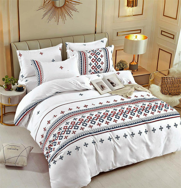 Lenjerii cu Elastic Bumbac Finet Albe Motive Traditionale Rosii BFEJ102