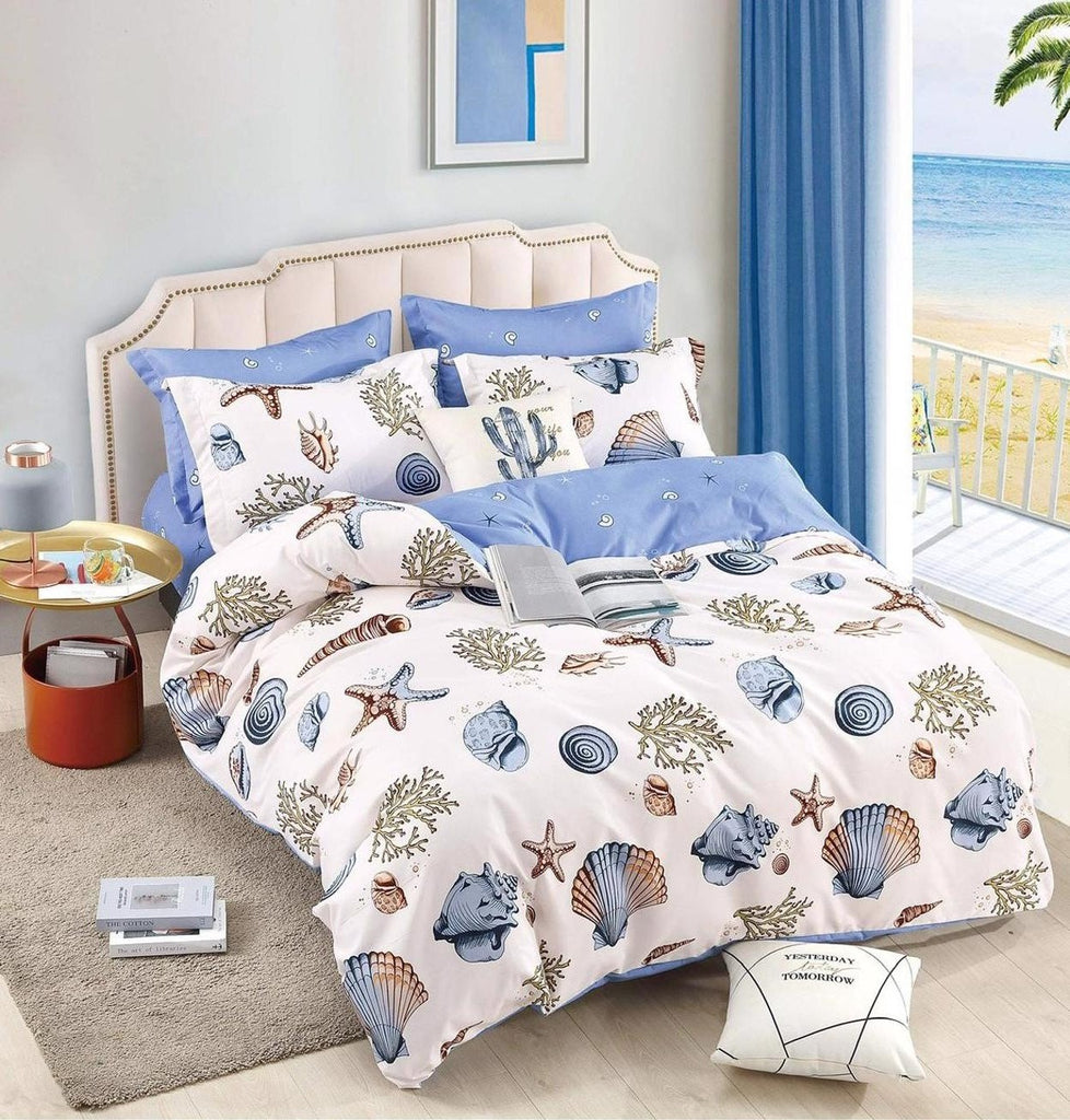 Lenjerii cu Elastic Finet Gros Pat Dublu Alb Bleu Scoici BFEJ38