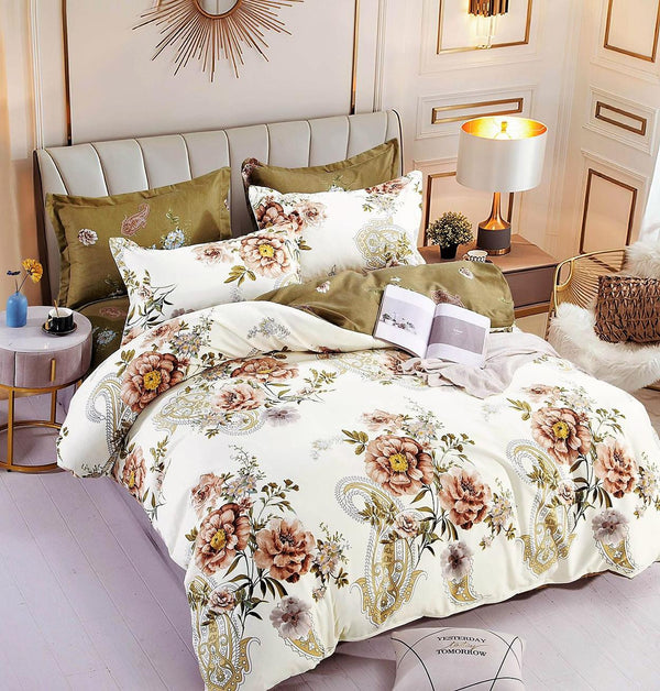 Lenjerie cu Elastic Bumbac Finet Bej Floral BFEJ90